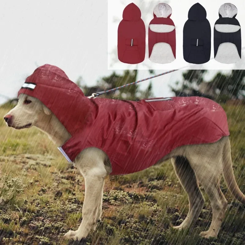 Dog Raincoat - 중형 대형 개 방수 후드 자켓